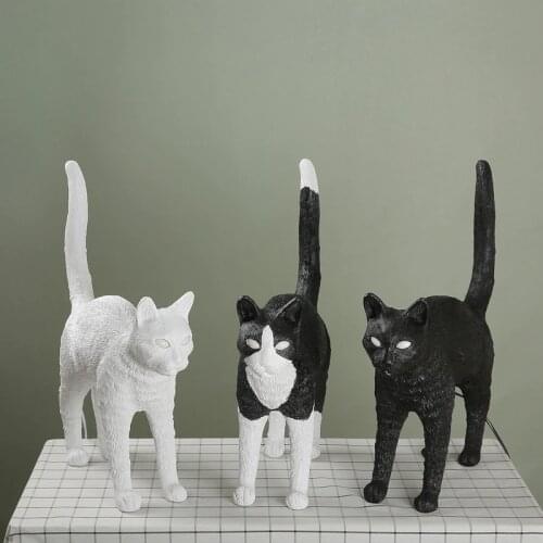 Resin Cat Table Lamps Bedroom Bedside Lamp Cute Animal Desk Lamp Led Night Light Fixtures Home Decor Nightstand Lighting