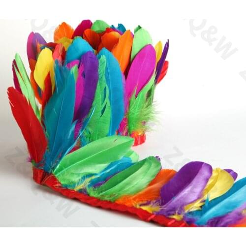 Natural goose feathers are dyed into mixed colors to make 2m cloth edge diy feather skirt shawl stage wings decoration costume