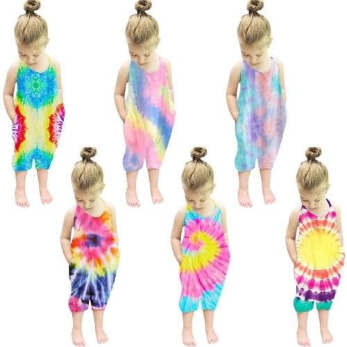 New Fashion Kids Baby Girls Strap Cotton Romper Toddler Sling Jumpsuit Trousers Lace Up Sport Casual Loose Summer Colorful Dress