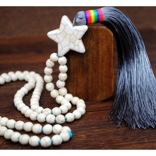 Ethnic Star Heart Shape Boho Tassels Collar Necklace Ethnic Maxi Stone Bead Statement Long Pendant Necklace Bohemian Jewelry