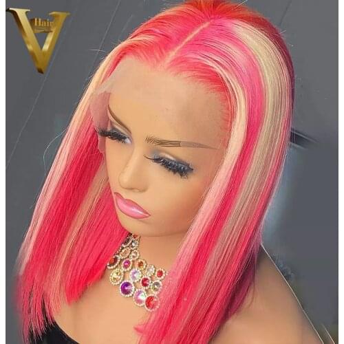 Blonde Pink Highlight Bob Wig 99J Burgundy Lace Front Wig Brazilian Orange Blonde Colored Human Hair Wigs For Women Pre Plucked