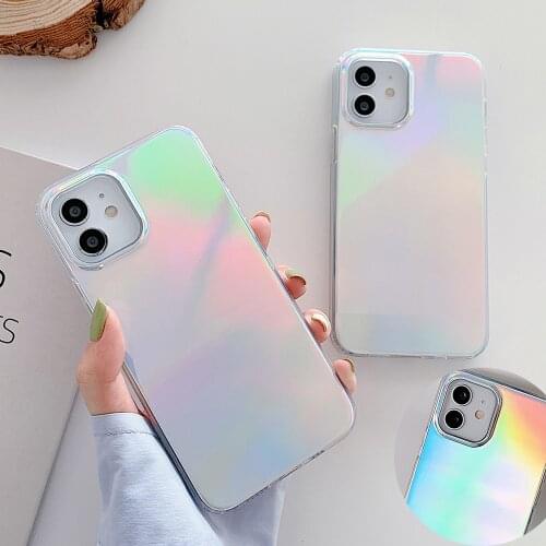Laser Aurora Holographic Phone Case For iPhone 11 12 Pro Max XR XS Max 7 8 Plus SE 2020 Bumper Shockproof Soft IMD Phone Cover