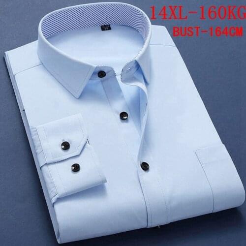 12XL 13XL 14XL Mens Long Sleeve Twill Lapel Business Casual Office 14 Color Wedding Official Professional Blue Shirt