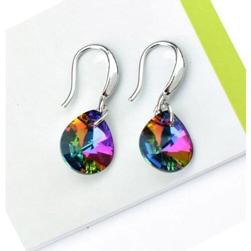 Multicolored Crystal Water Drop Earrings For Women Silver Color Hanging Dangle Earring Party Wedding Jewelry Geometric Earings
