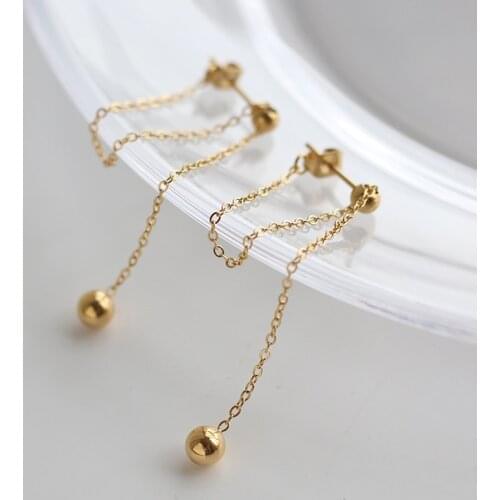 Fashion Long Tassel Chain Earrings For Women Exquisite Gold Color Ball Dangle Earrings Stainless Steel Jewelry 2021 Trend