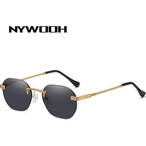 NYWOOH Vintage Steampunk Sunglasses Men Women Luxury Brand Small Frame Polygon Gradient Rimless Sun Glasses for Ladies