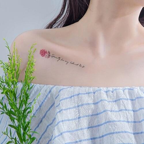 Tattoos Sticker pink rose plant flower letter Little Element Body Art Water Transfer Temporary Fake tatto for kid girl boy