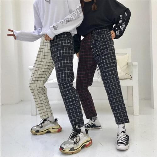 Neploe Vintage Paid Patchwork Pants Harajuku Woman Man Trousers Elastics High Waist Pants Korean Causal Straight Pants