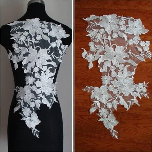 High Grade Embroidery Off White Wedding Dress Lace Applique Patch DIY Lace