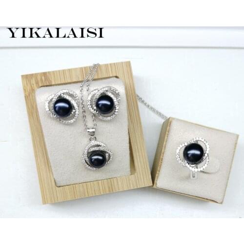 YIKALAISI 925 Sterling Silver Jewelry For Women Natural Freshwater Pearl Set 8-9mm Size Pendants Earrings Rings wholesale
