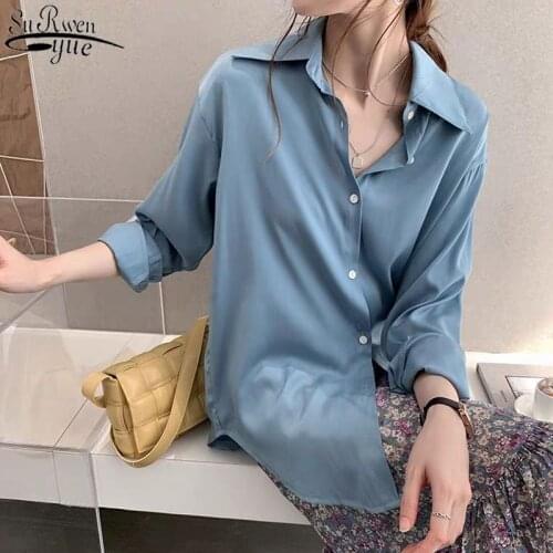Womens Blouse Solid Multi Colors Lapel Single-breasted Elegant Casual Loose Wild Pink Tops 2021 New Summer Feminine Blusa 9360