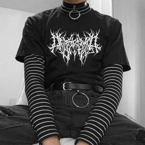 Gothic Letter Y2k women T-shirt hip-hop Ulzzang tees dark new vintage cartoon women clothing Summer short-sleeved Harajuku Tops