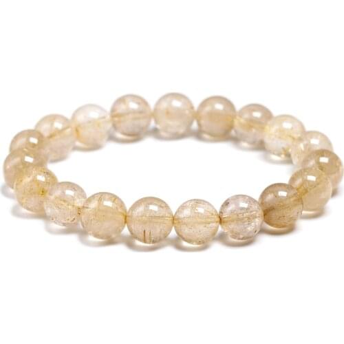 Genuine Gold Rutilated Quartz Gems Natural Stone Crystal Stretchy Women Jewelry Bracelet Men Pick Size Gift