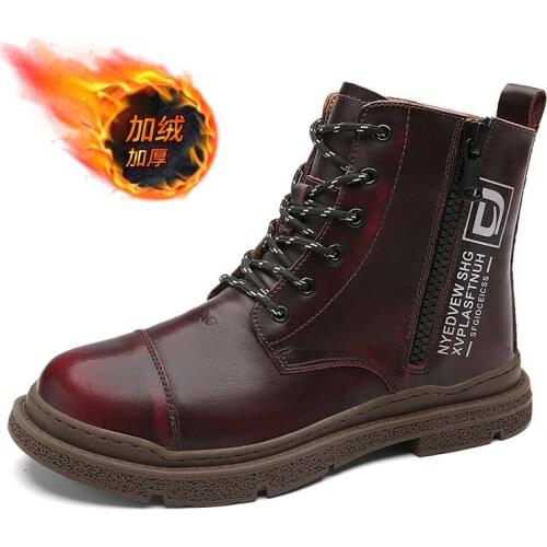 Winter Genuine Leather Mens Boots Warm Plush Snow Boots Outdoor Waterproof Mens Martin Boots Fashion Zipper Motorcycle Boots20