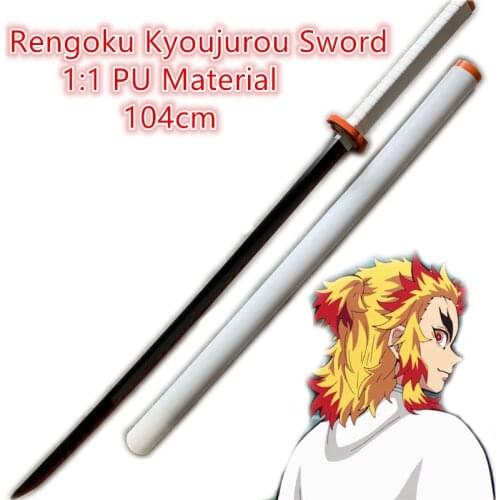 1:1 Demon Slayer Sword Weapon Cosplay Kimetsu no Yaiba Rengoku Kyoujurou White Fire Sowrd Ninja Knife Prop Model Toy 104cm