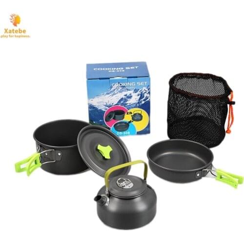 Outdoor Camping Travel Kitchen Tableware Aluminum Pots Pans Set Cooking Set Hiking Picnic Tableware Supplies For Picnic 3PCS