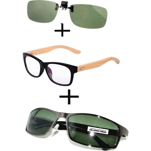 3Pcs!!! Comfortable Wooden Squared Frame Reading Glasses for Men Women + Polarized Sunglasses Sports Driving + Sunglasses Clip