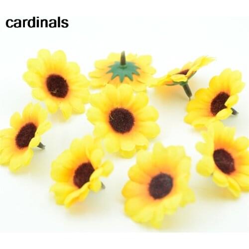 30pcs 4cm Fake flowers Mini Silk Sunflower Artificial Flower Head For Wreath Decoration Wedding Box Decoration
