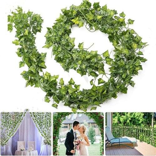90pcs Leaf 1 Piece 2.4M Home Decor Artificial Leaf Garland Plants Vine Fake Foliage Flowers Creeper Green Wreath