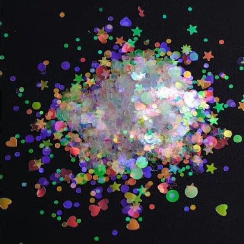 AB-White Iridescent Glitter Mixed Size and Shape Heart Star Moon Confetti Glitter Resin Supplies Nail Art Decoden Slime - 50g
