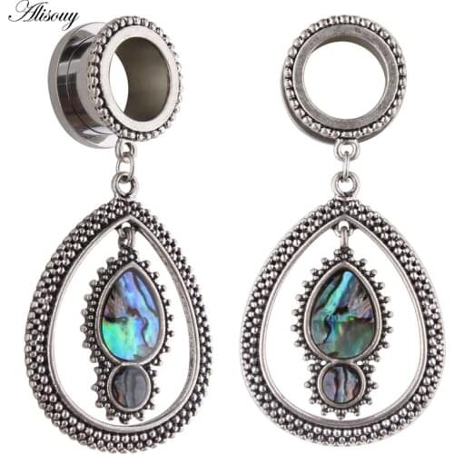 Alisouy 2pcs helix Shell Water Drop pendant dangle ear plugs piercing body jewelry stainless steel ear gauges tunnels expander