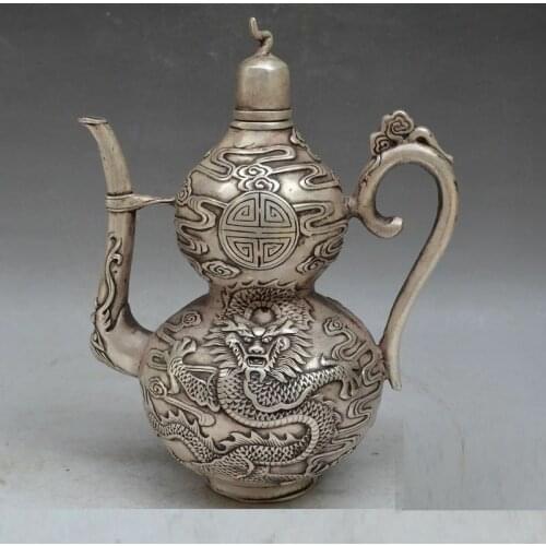 Antique silver ornaments Feng Shui business gifts gourd kettle handle pot pot