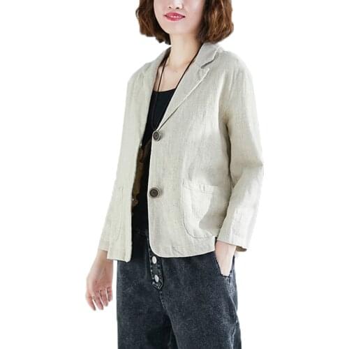 Womens Blazer New Summer Autumn Thin Section Single Breasted Cotton Linen Suit Blazer Ladies Loose Casual Jackets Tops 2020