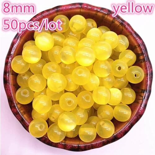 New 50pcs/lot 8mm Imitation Natural Opal Beads Round Yellow Resin Spacer Beads for Jewelry Making DIY Bracelet