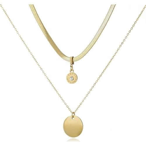 Fashion Roman Numeral Pendant Layered Necklace Women Stainless Steel Jewelry Charm Chain Choker Necklace Elegant Bijoux Femme