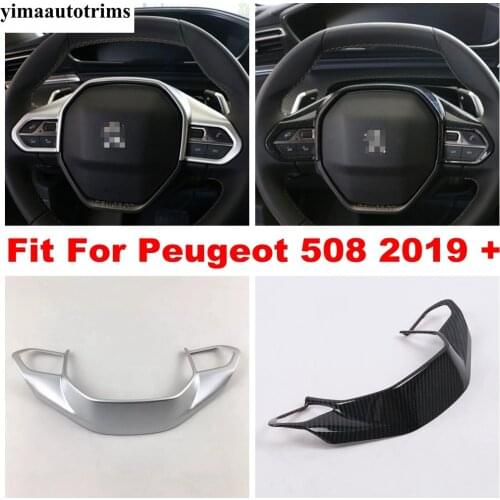ABS Matte / Carbon Fiber Style Car Steering Wheel Control Button Frame Decor Cover Trim Accessories For Peugeot 508 2019 - 2021