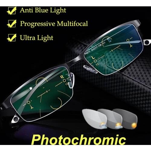 Mens Business Progressive Multifocal Reading Glasses Women Ultra-light Anti-blue Light Bifocal Presbyopia Eyeglasses +1.0 +4.0