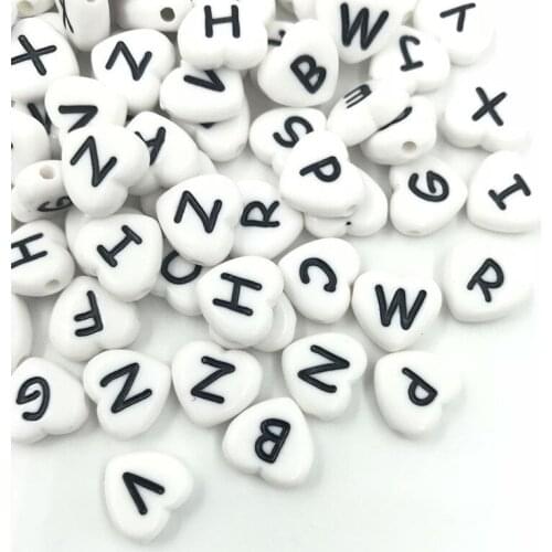 DIY 100pcs Heart Random Mixed Acrylic Letter/ Alphabet Spacer Beads 11mm