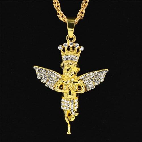 2021 European and American Jewelry hot sale Rhinestone Necklace 21savage hip hop Pendant Chaoren Angel Sword mens Necklace