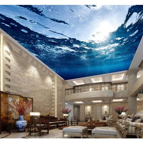 Photo Wallpaper Custom Large Ceiling Mural HD Blue Sea Water Nature Wallpaper Living Room Hotel Ceiling Mural Papel De Parede 3D