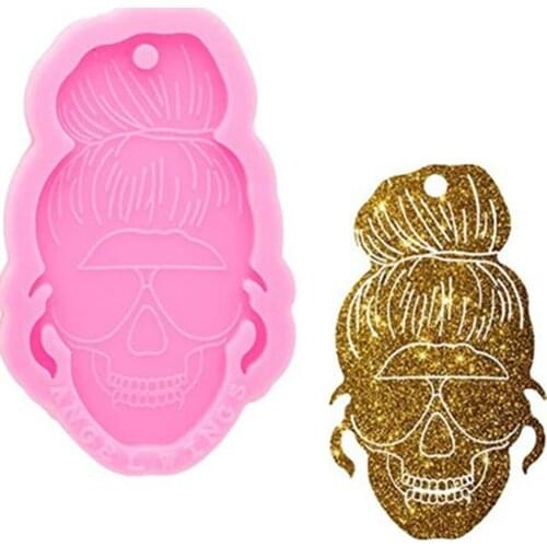 Glossy Skull Head Woman Resin Mold Craft Keychain Silicone Mold For Epoxy Resin Jewellery Making Fondant Cake Baking Mould