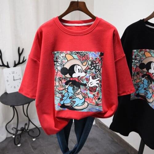 Cotton Mickey Mouse Short Sleeved Printed T Shirt Loose Harajuku Style Couple Shirt Summer New Loose 2021 Tees Clothing Cartoon