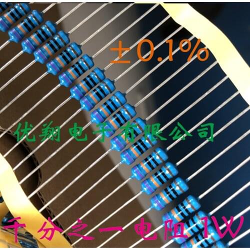 Good Quality 50PCS 1W Thousandth DIP Metal Film Resistor 0.1% 1K 10K 100K 15R 50R 100R 250R 500R Ohm