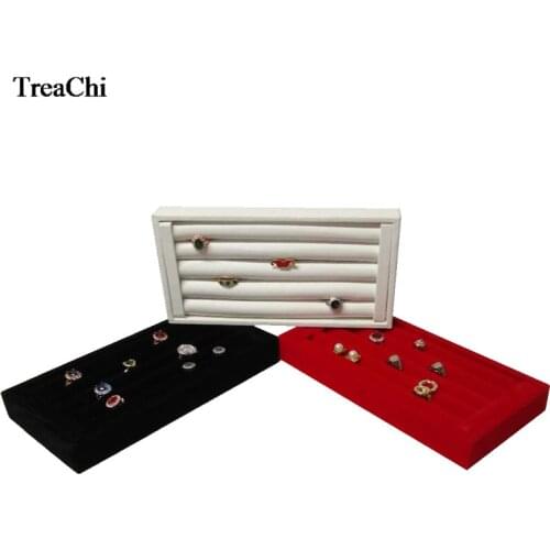 Quality Wooden Ring Bar Jewelry Display Case Red Velvet Earring Bead Storage Organizer Box White PU Cufflink Ring Tray 11*22 CM