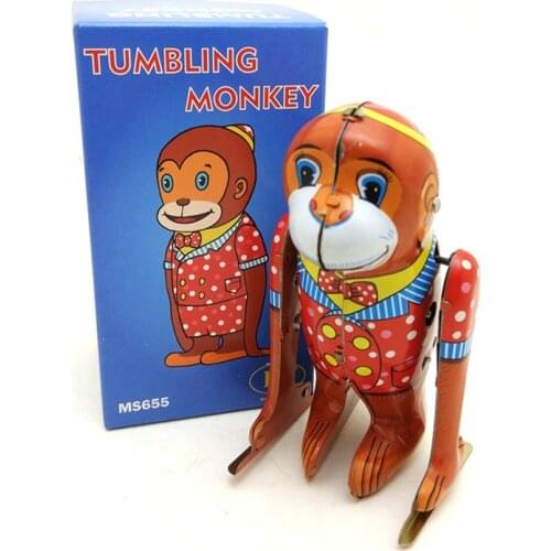 Collection Tin Toys Vintage Iron Metal Wind Up Robots Childhood Memory Handmade Animals Toy For Children Gifts Monkey