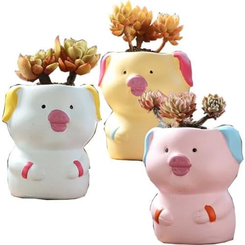 Creative Succulent Flower Pot Personality Breathable Cartoon Piggy Stoneware Hand-painted Small Lao Pile Ceramic Flower Pot