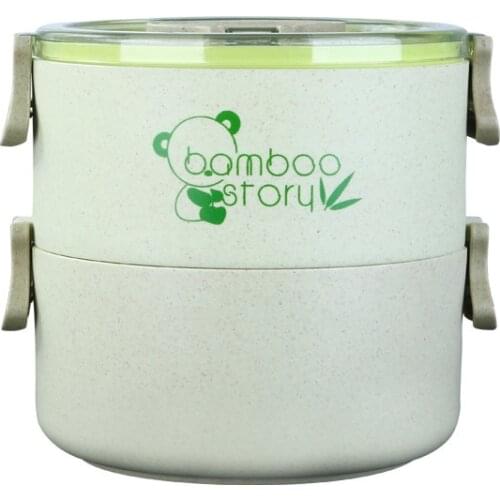 Wheat Straw Round Lunch Box for Kids Portable Creative Student Bento Boxes Eco-friendly Lunchbox Food Container