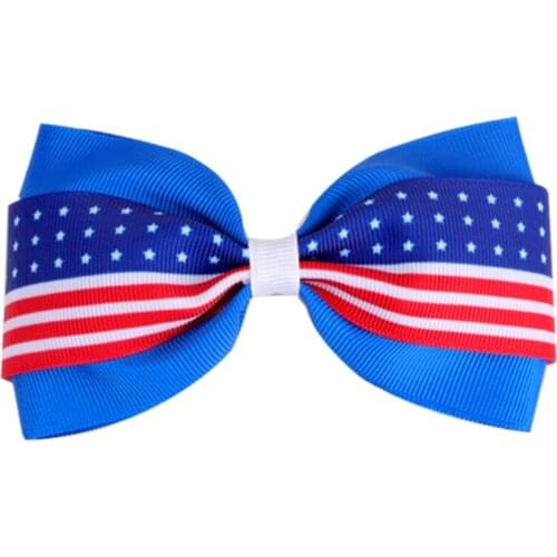 Ribbon Baby Flag Bows Clips Hairpin Grosgrain Star Girls hair bows Boutique Hair Clip For Kids Girls Boutique Solid Clips