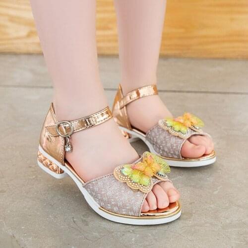 Summer girls sandals Korean fashion princess sandals low-heeled open toe bows student dance shoes girl shoes baby girl shoes