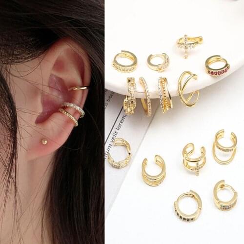 1 Pcs Fashion Cubic Zirconia Ear Cuffs Earrings Charming Link Chain Cross Clip On Earrings For Women Ear Cuff Wedding Jewelry