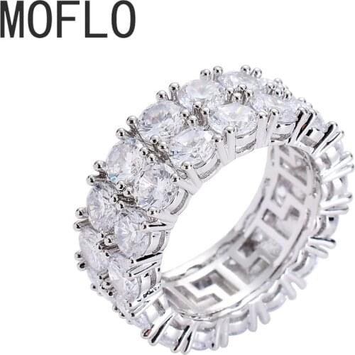 MOFLO Hot Sale Hip Hop Bling Bling Ring Cubic AAA Zircon Micro Inlaid Rhinestone Wide Ring for Man ,Woman and Couples