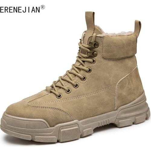ERENEJIAN Man Causal Outdoor Ankle Boots Winter Warm Work Shoes Fleece Lined Thick Thermal Hiking Climbing Combat Botas Footwear