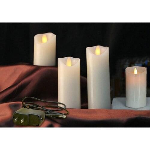 Pack of 4 Rechargeable Led candle Pillar paraffin wax Wavy edge Moving wick Wedding Xmas Party Decor Amber 10-12.5-15-18CM(H)
