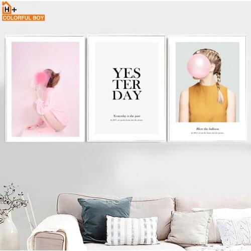 Wall Art Canvas Prints Pink Balloon Girl Nordic Style Posters And Prints Wall Pictures For Kids Girl Living Room Decor