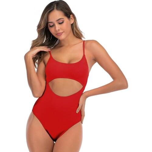 Summer New Sexy Bikini Ladies Swimsuit Solid Color One-Piece Swimwear Open Back and Navel One-Piece Wearable Swimsuit Women