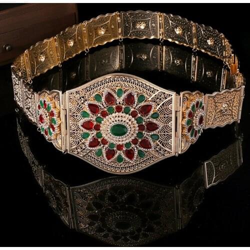 New Morocco Caftan Belts In Gold Big Chain Belts for Gown Luxury Rhinestone Bridal Waist Chain Arabic Wedding Jewelry Belts